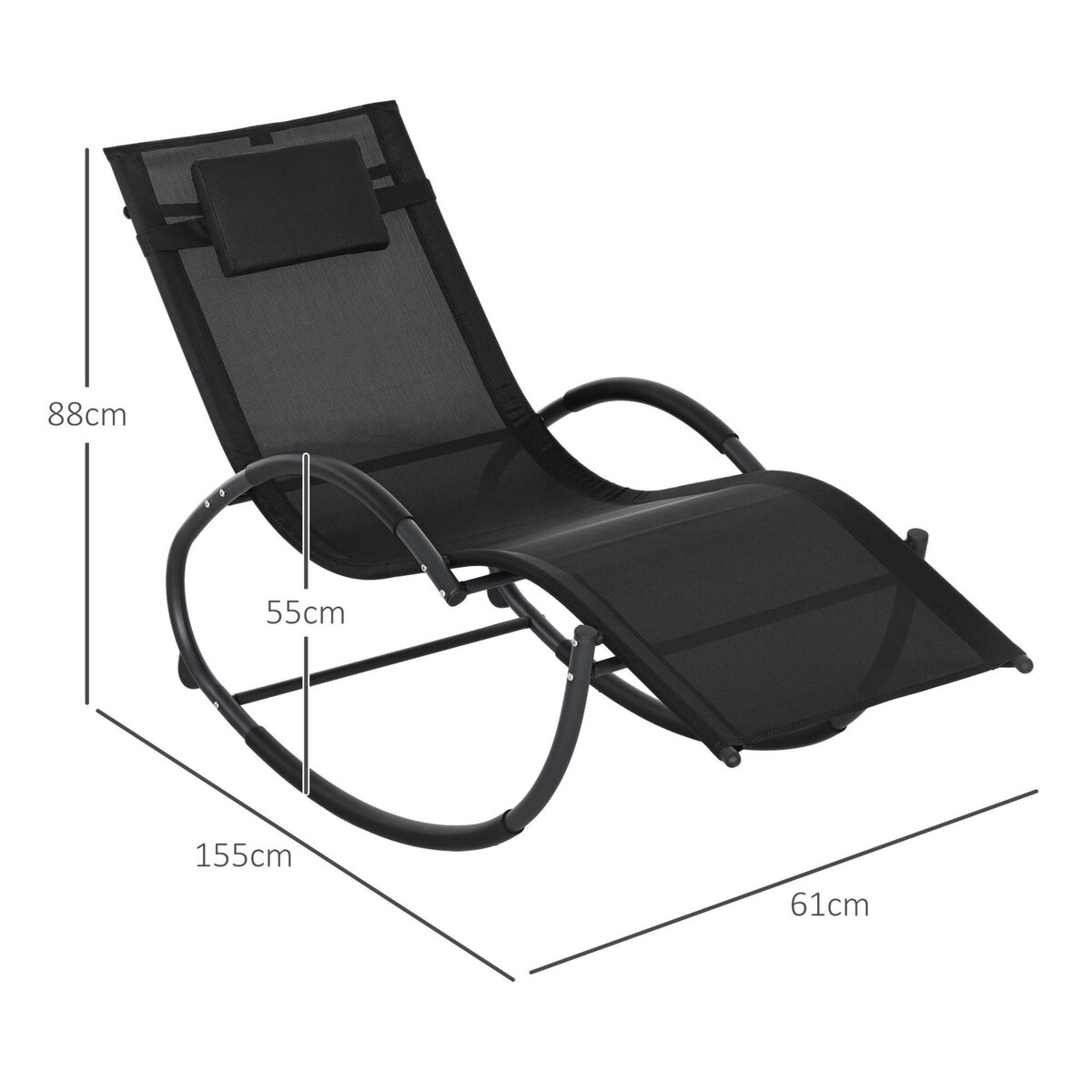 OUTSUNNY Chaise longue à bascule rocking chair design contemporain métal textilène noir