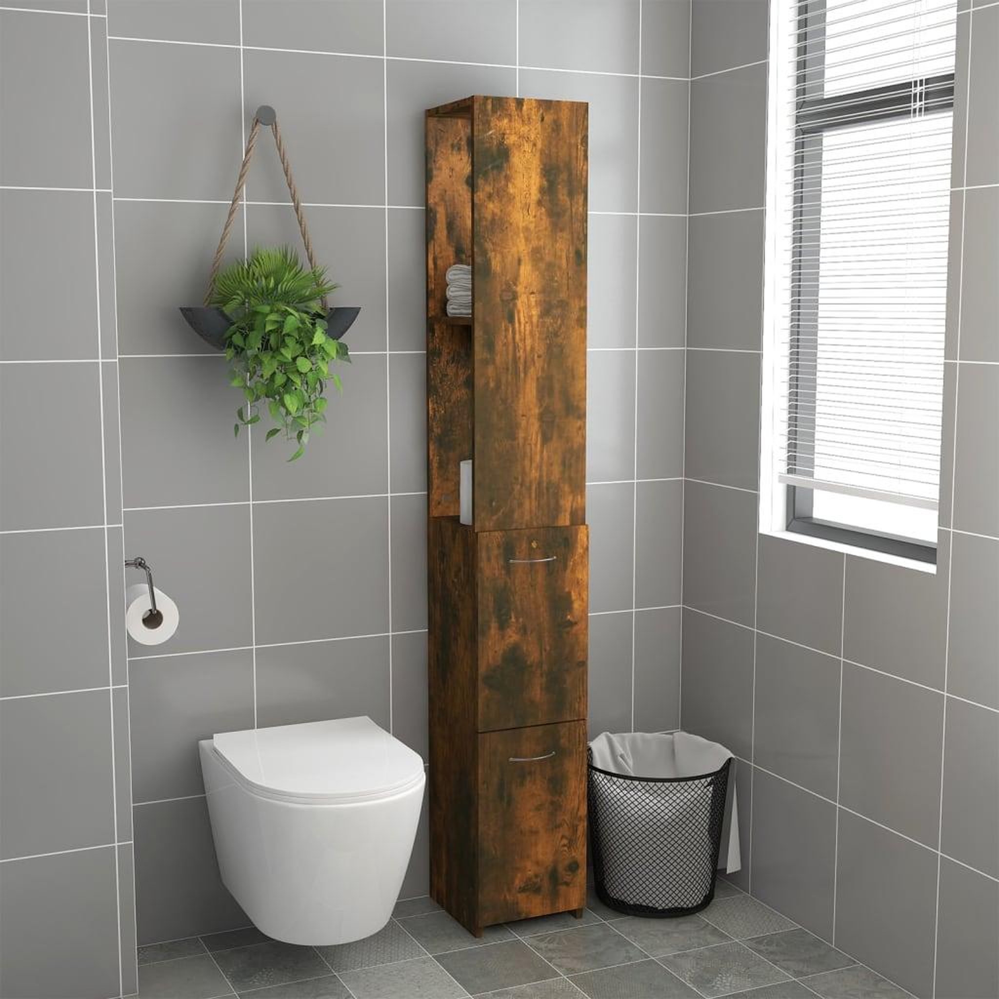 Voir la diapositive 3 : VIDAXL Armoire de bain chene fume 25x26,5x170 cm bois d'ingenierie