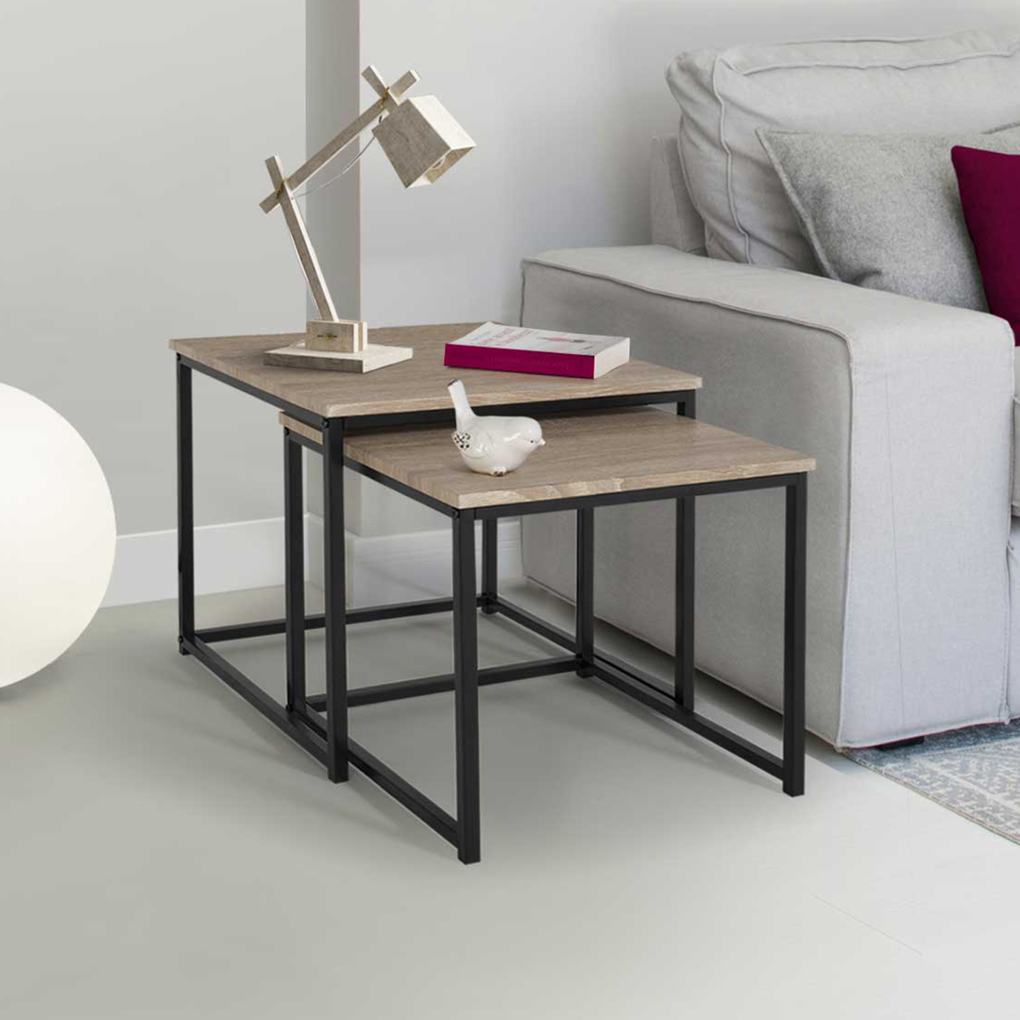 Voir la diapositive 2 : ID MARKET Lot de 2 tables basses gigognes detroit 40/45 design industriel