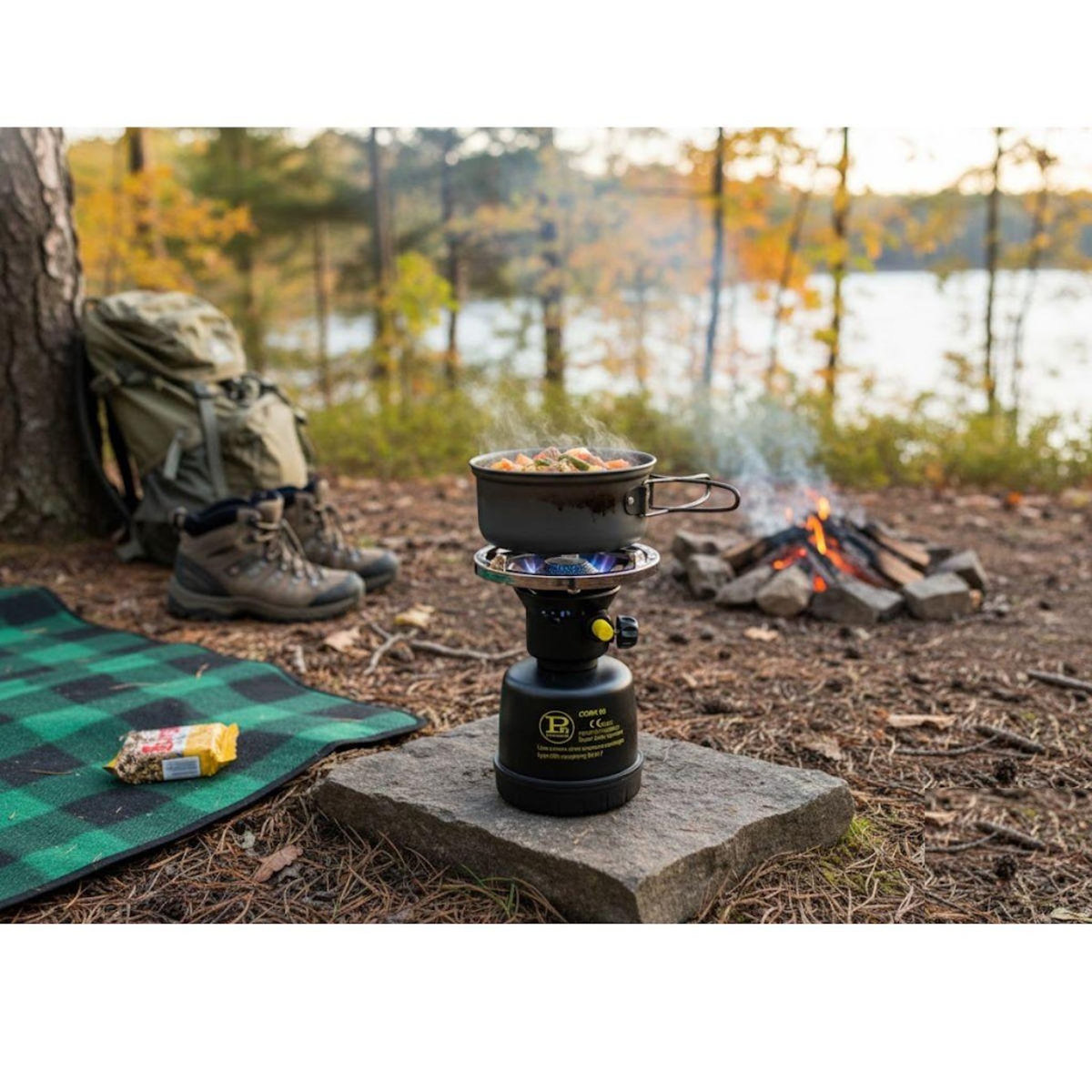 Proweltek Réchaud à gaz portable 1300W + 8 cartouches 190gr Allumage Auto & Sécurisé - Réchaud Camping Vanlife Flamme réglable Black COOK