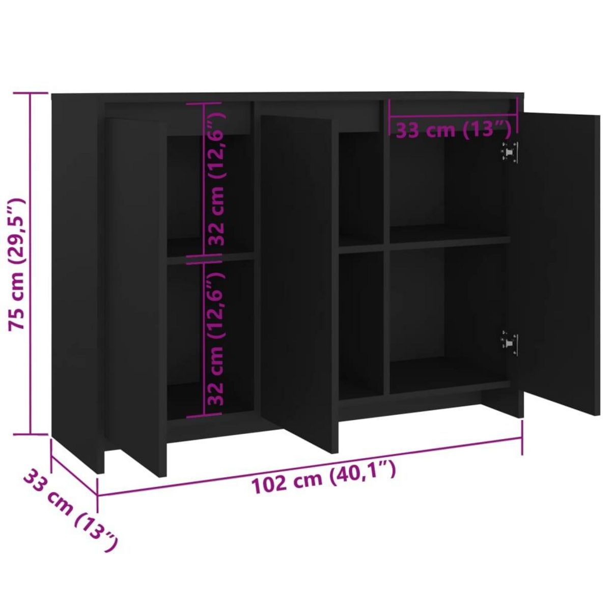 VIDAXL Buffet Noir 102x33x75 cm Bois d'ingenierie