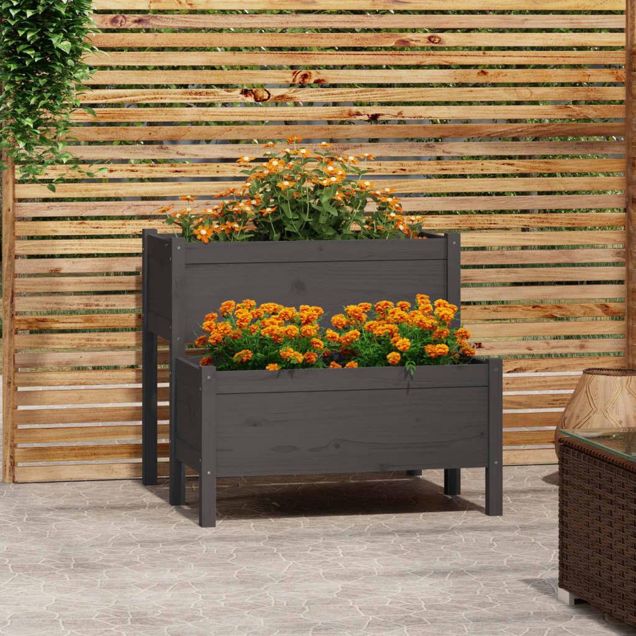 Voir la diapositive 1 : VIDAXL Jardiniere Gris 84,5x84x75 cm Bois massif de pin