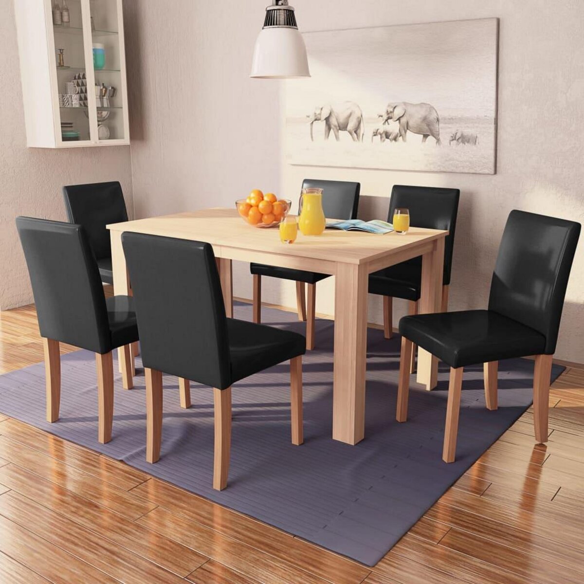 VIDAXL Table et chaises 7 pcs Cuir synthetique Chene Noir