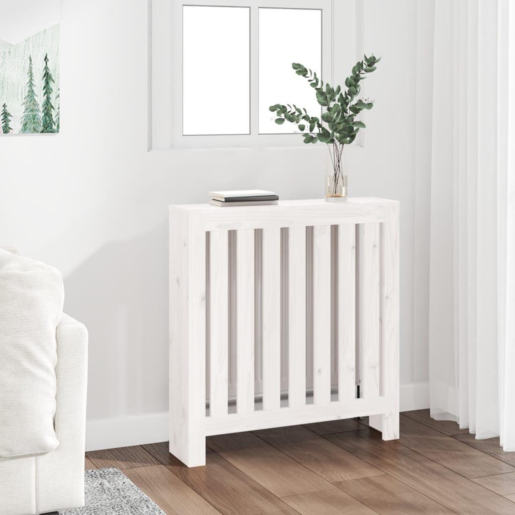 Voir la diapositive 1 : VIDAXL Cache-radiateur Blanc 79,5x19x84 cm Bois massif de pin