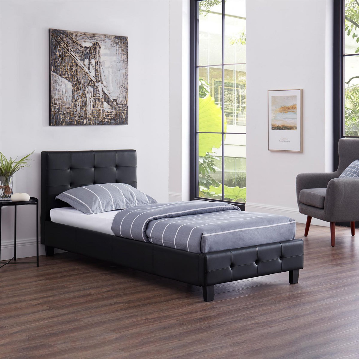 IDIMEX Lit simple REVE, 90 x 190 cm, capitonné avec sommier, revêtement synthétique