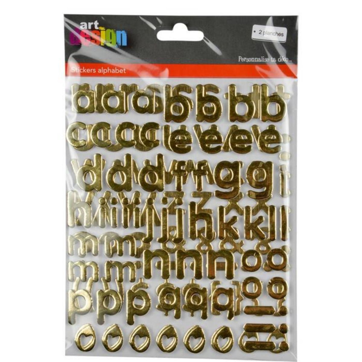 Paris Prix Lot de 2 Planches de Stickers  Alphabet  2cm Or