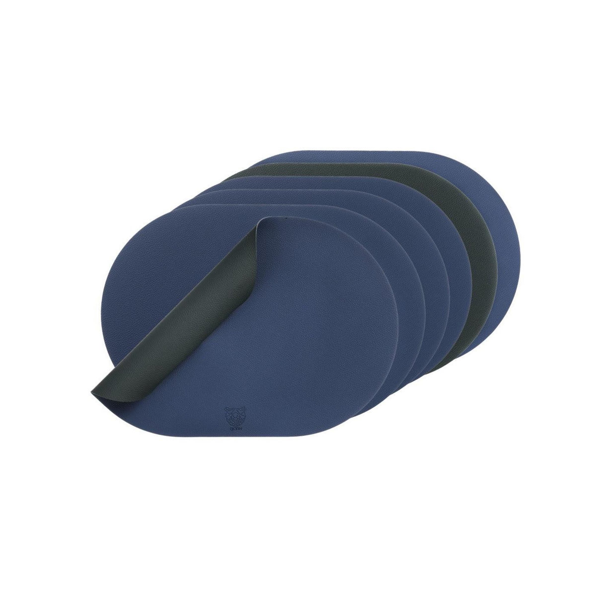 BJORN Set de table ovale réversible - 6 pièces - Cuir recyclé bleu nuit et gris anthracite