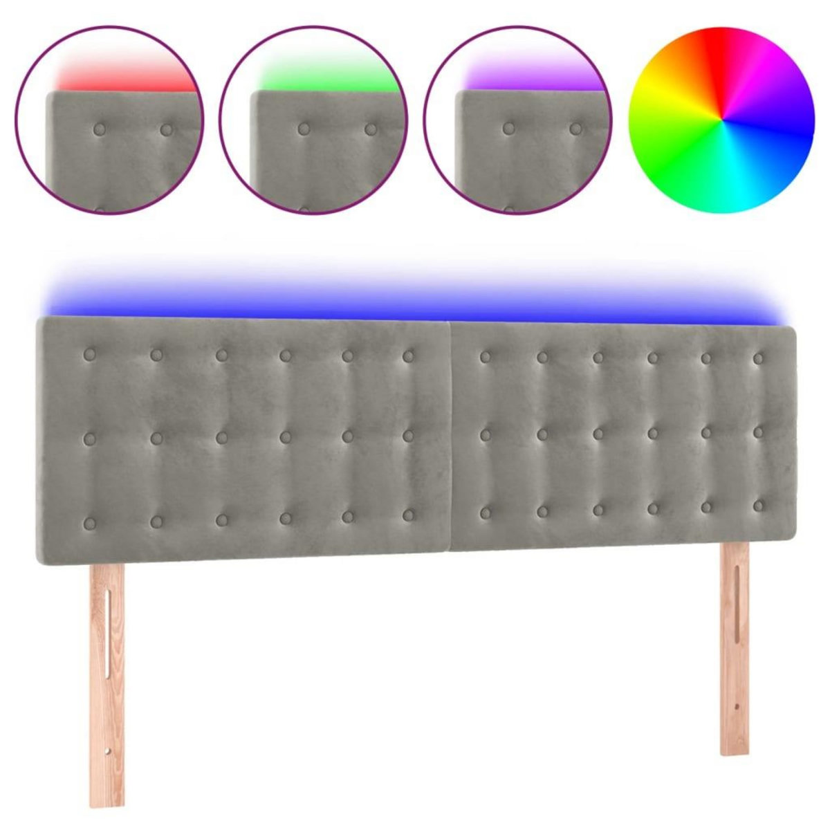 VIDAXL Tete de lit a LED Gris clair 144x5x78/88 cm Velours