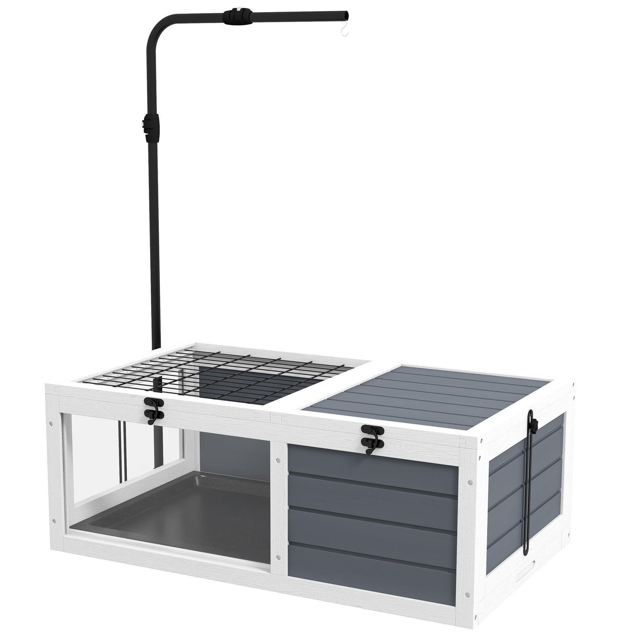 PAWHUT Maison enclos cage pour tortue petit animal avec 2 espaces support lampe réglable bois gris blanc