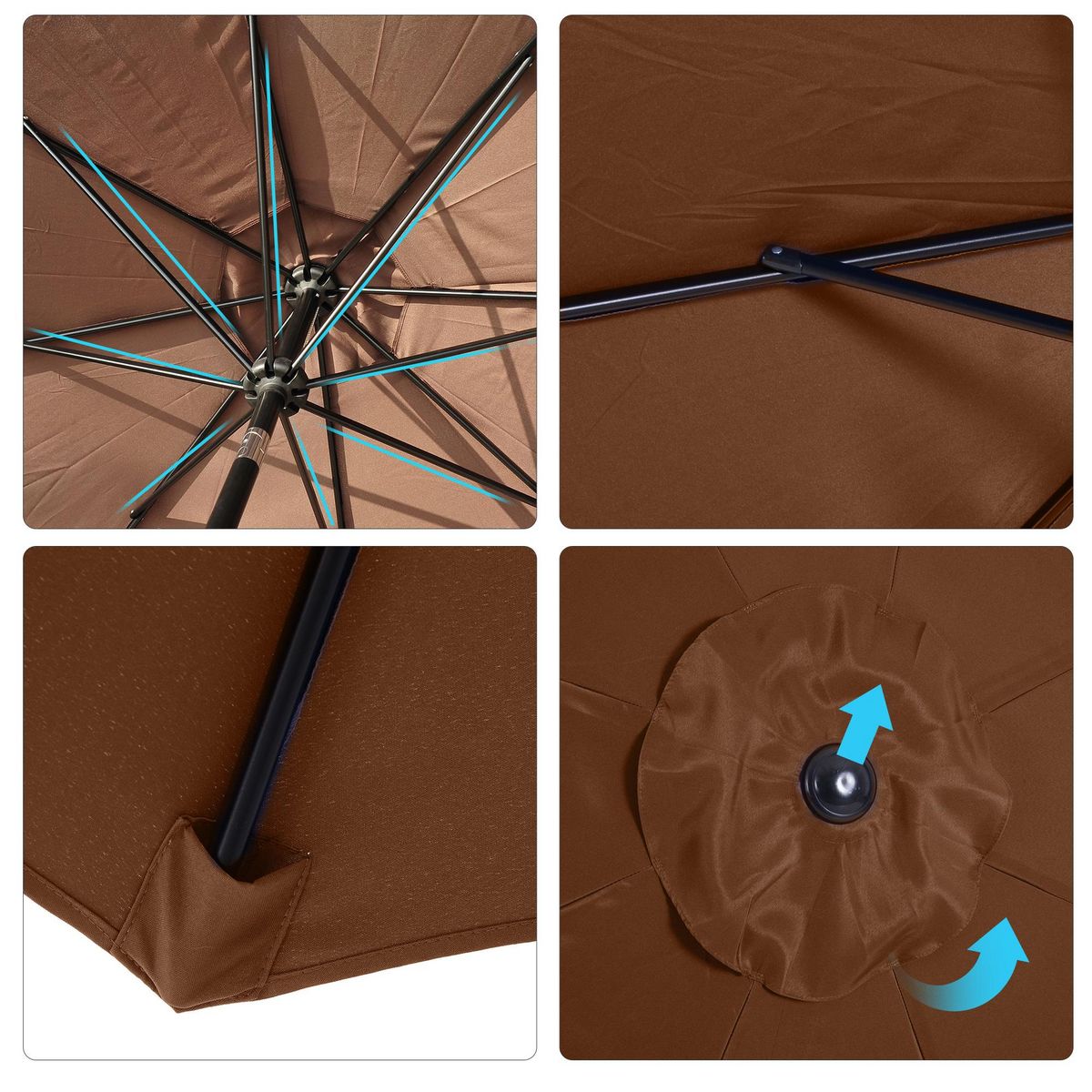 OUTSUNNY Parasol en métal rond polyester 180g/m² manivelle inclinable Ø 3 x 2,45 m chocolat