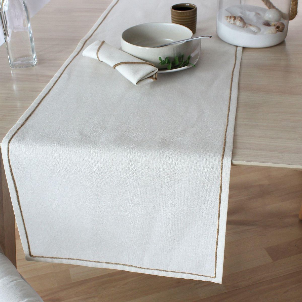 TOILINUX Chemin de table avec bordure jute LINA