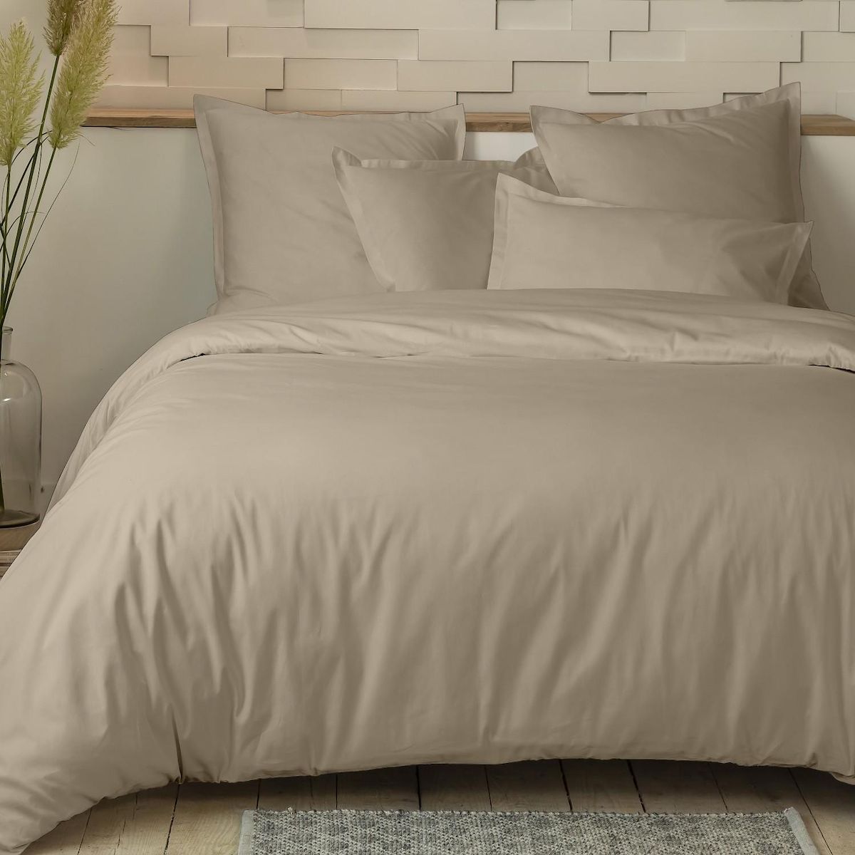 Home collection Parure de couette 100%percale de coton 80 fils/cm2-uni lin