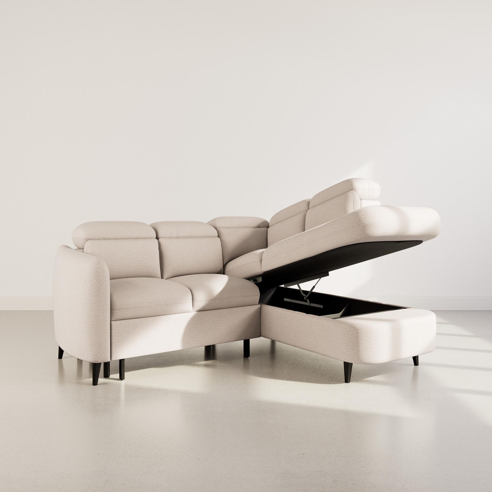 Voir la diapositive 4 : BEST MOBILIER Opaline - canapé d'angle droit 5 places convertible avec têtières et coffre en tissu texturé