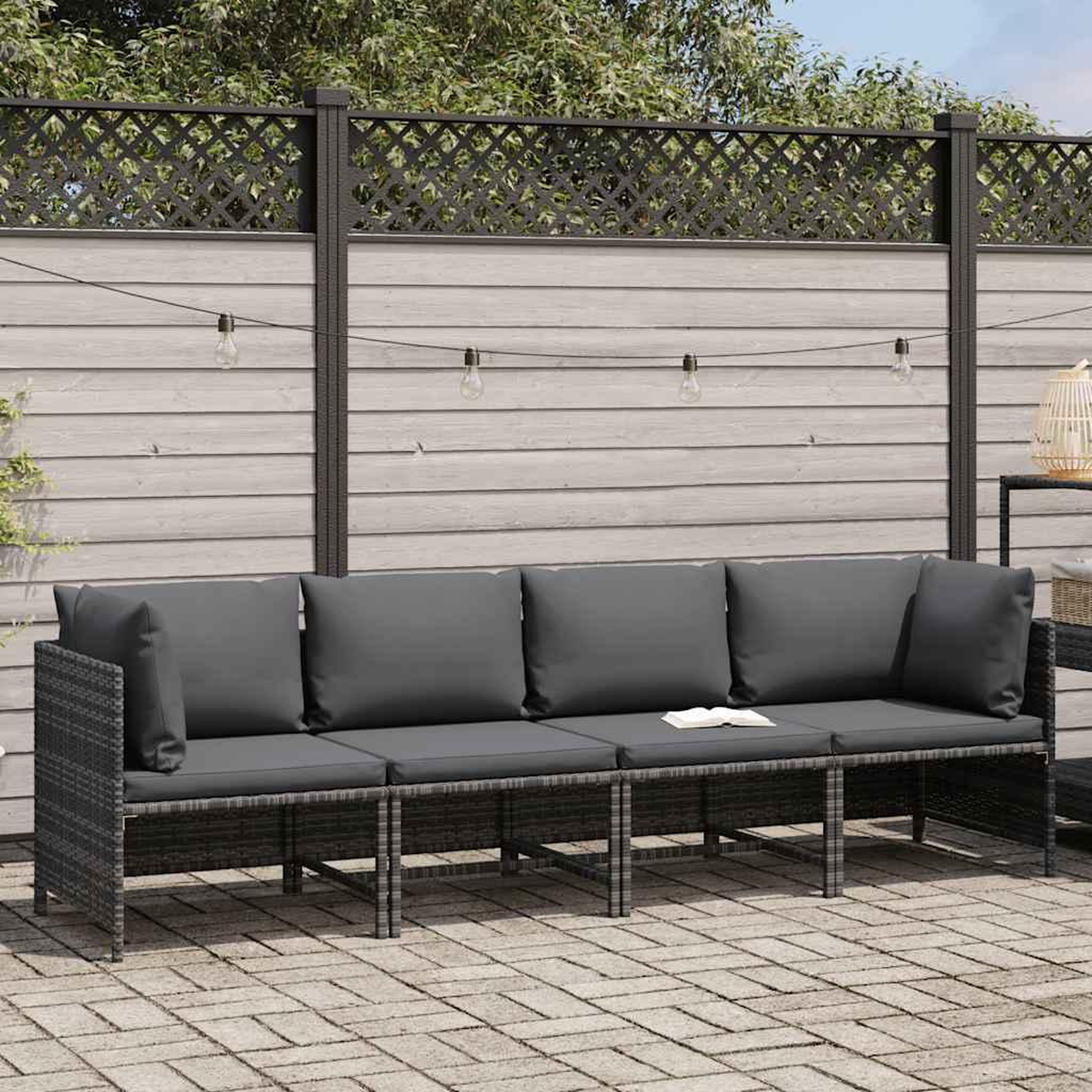 Voir la diapositive 2 : VIDAXL Canape de jardin a 4 places avec coussins gris resine tressee