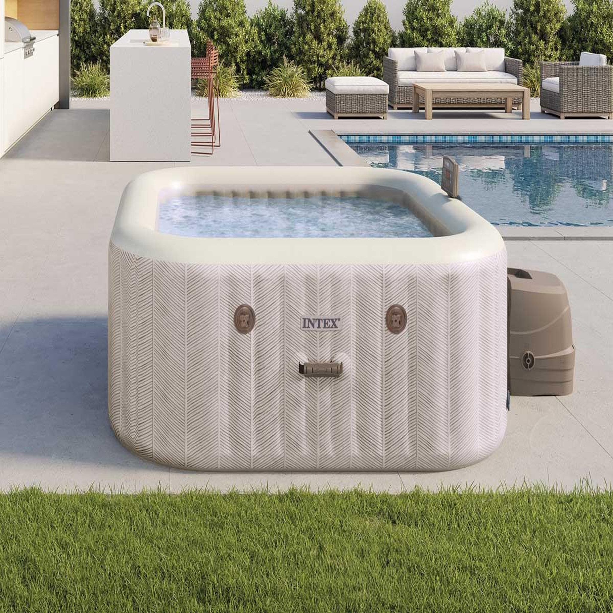 Voir la diapositive 4 : INTEX Spa gonflable purespa chevron carré bulles 4 places - intex