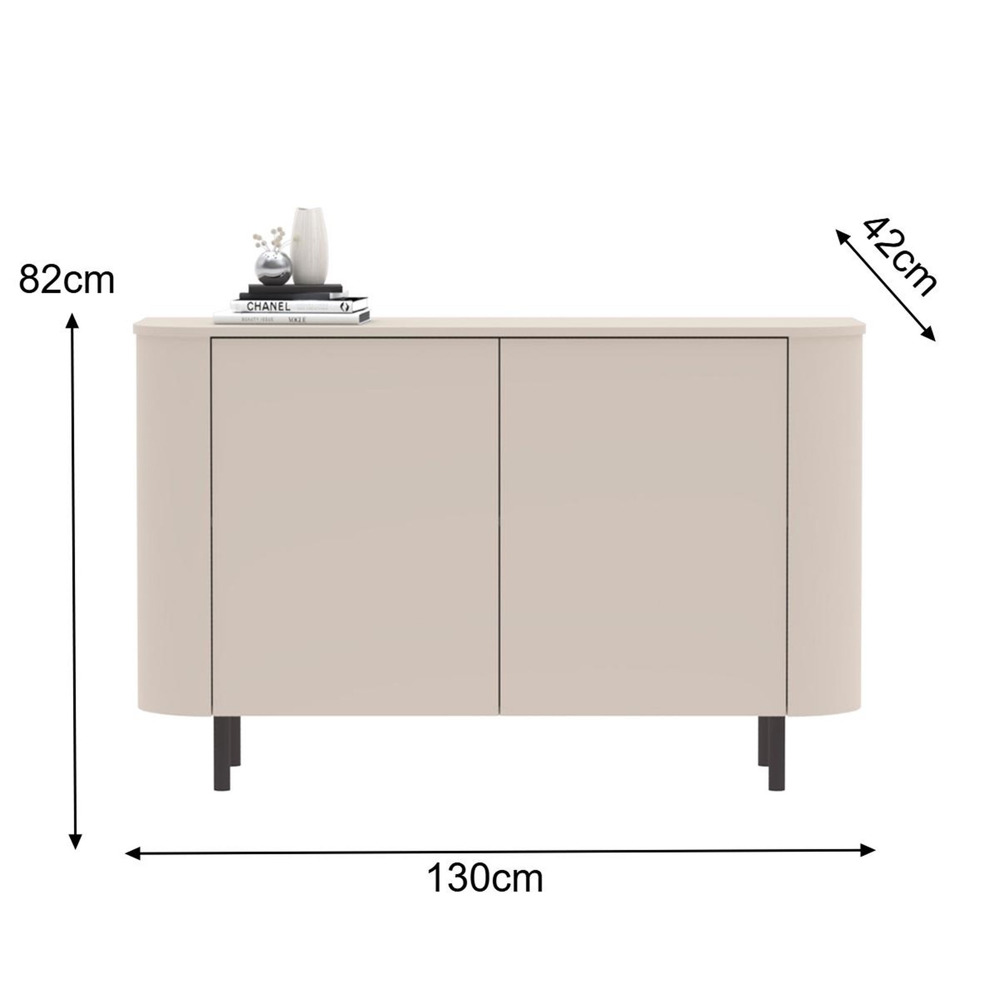 Voir la diapositive 5 : JLC KREATION Meuble de rangement arrondi beige 2 portes 130cm olga