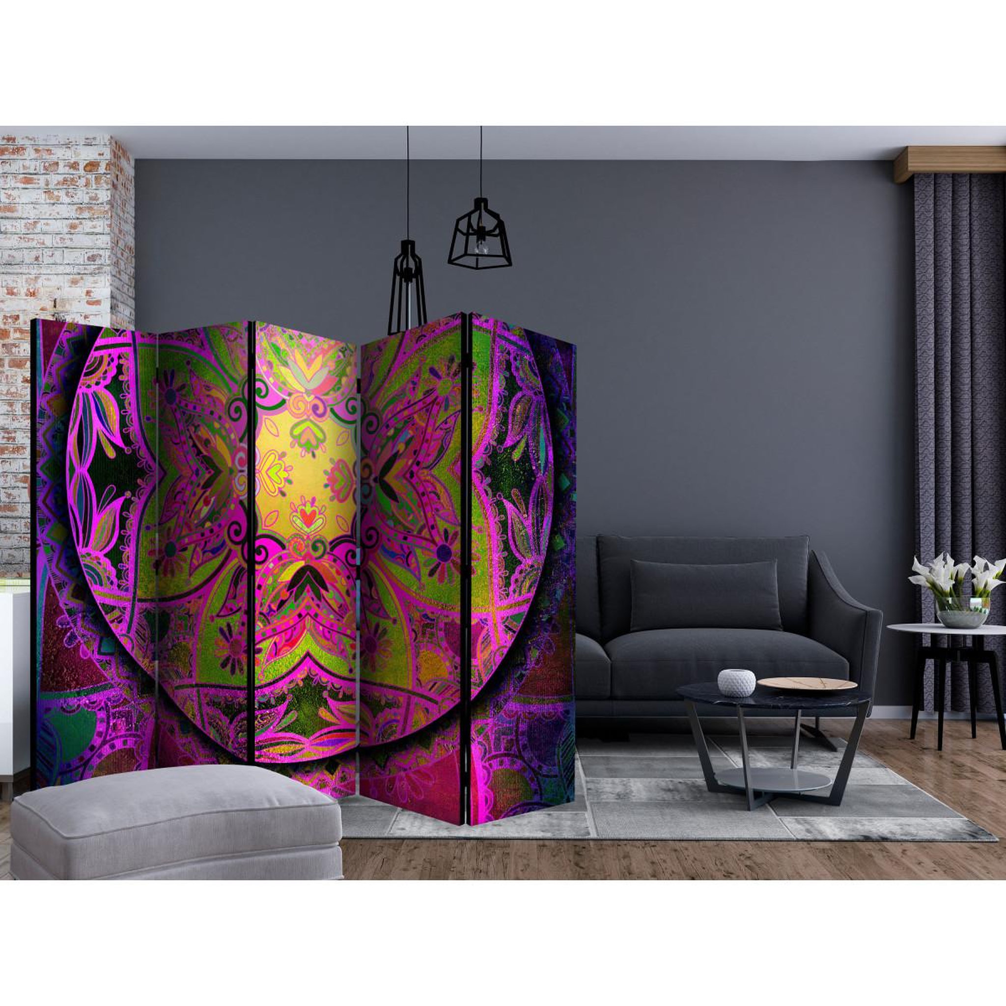 Voir la diapositive 2 : Paris Prix Paravent 5 volets  mandala : pink expression  172x225cm