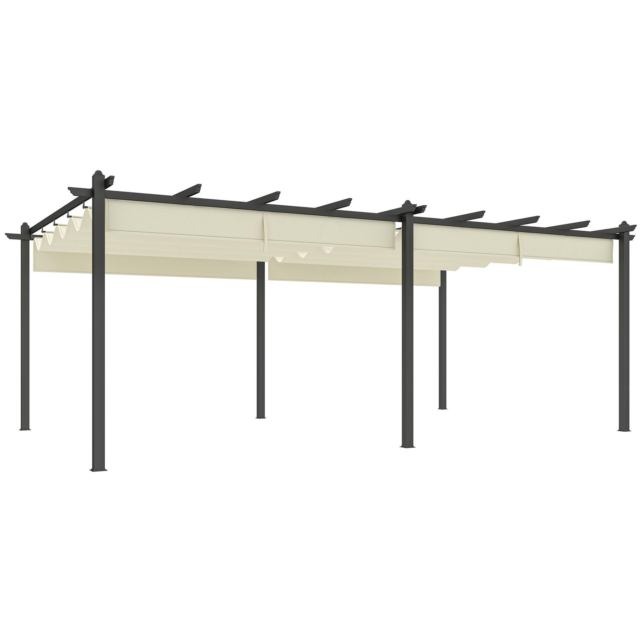 Voir la diapositive 1 : OUTSUNNY Pergola rétractable dim. 5,97L x 3,58l x 2,23H m structure robuste alu toile polyester haute densité 180 g/m² incluse beige clair