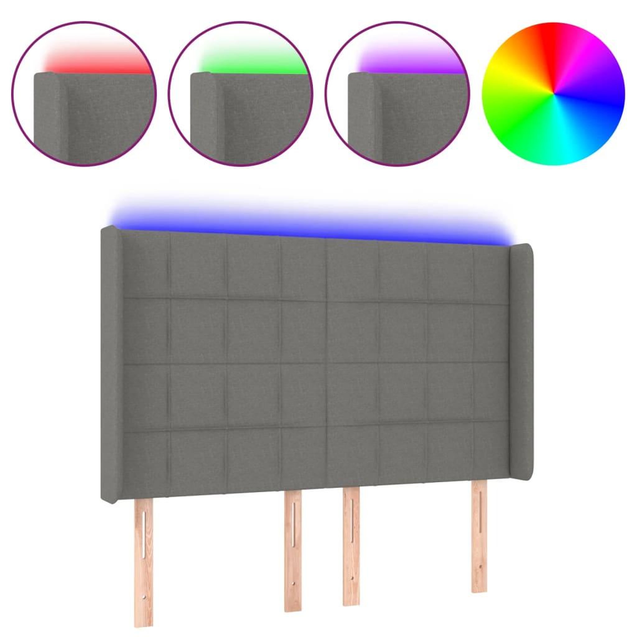 Voir la diapositive 2 : VIDAXL Tete de lit a LED Gris fonce 147x16x118/128 cm Tissu