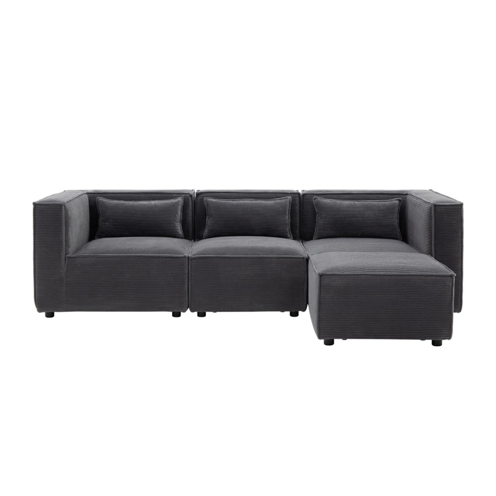 CONCEPT USINE Canapé 3 places modulable velours côtelé gris avec pouf modular
