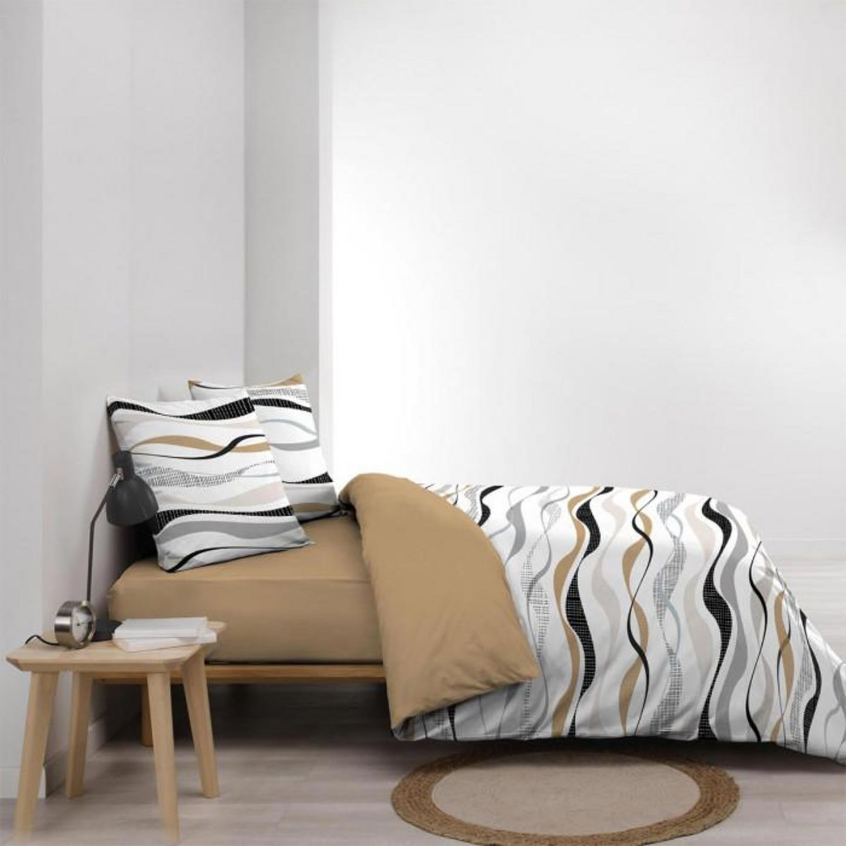 Paris Prix Parure de Lit 3 Pièces  Vagueline  240x220cm Naturel