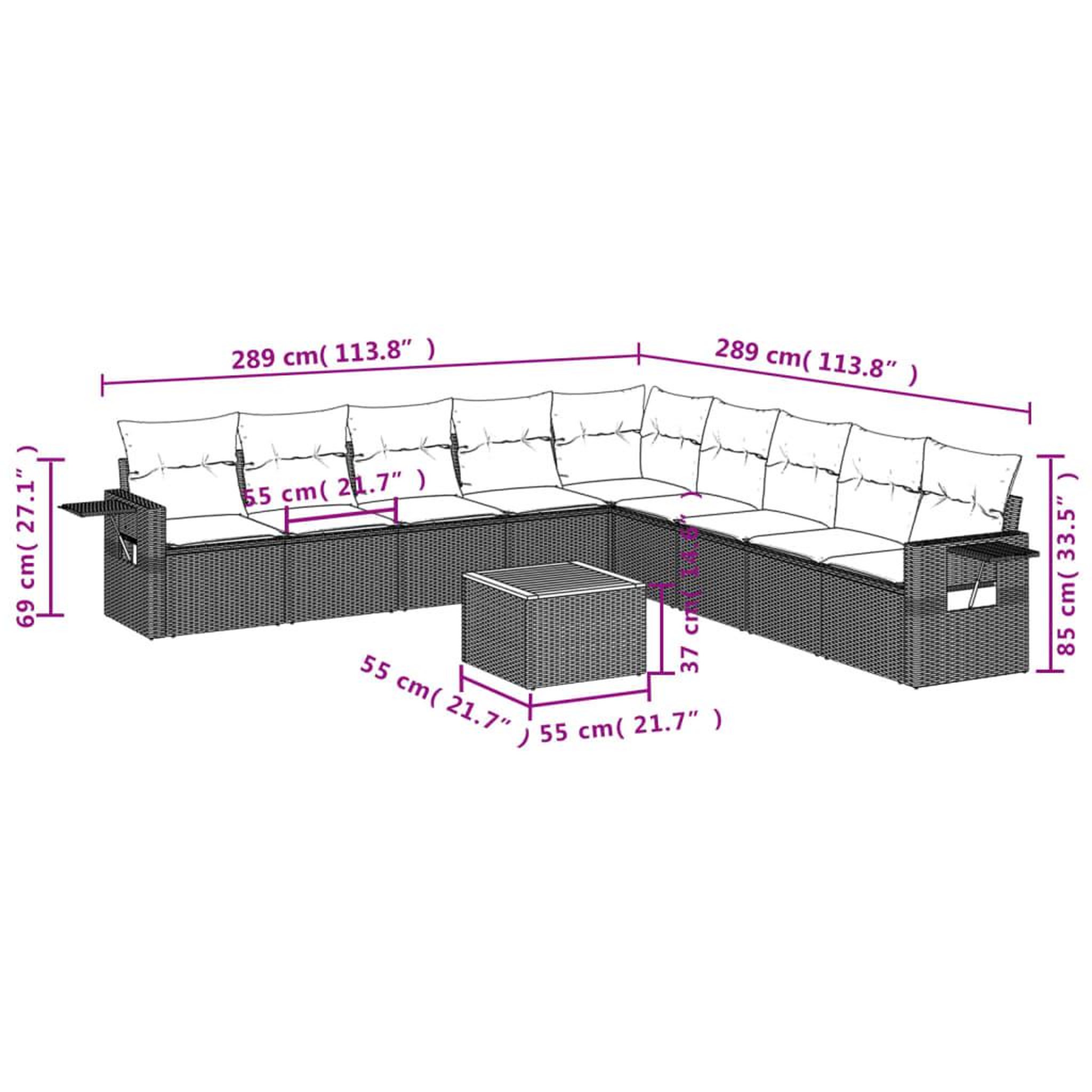 Voir la diapositive 6 : VIDAXL Salon de jardin 10 pcs avec coussins noir resine tressee