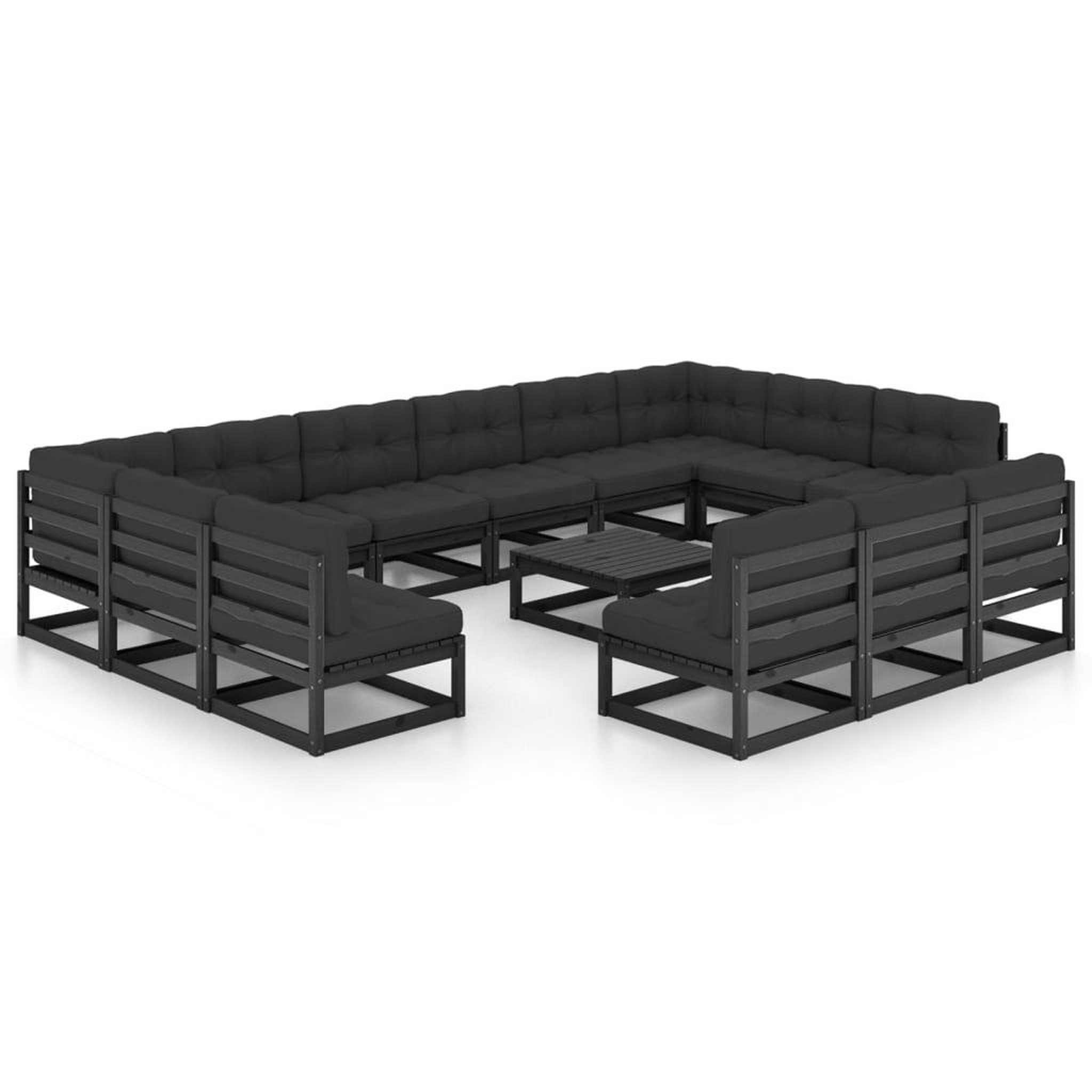 Voir la diapositive 2 : VIDAXL Salon de jardin 14 pcs avec coussins Noir Bois de pin massif