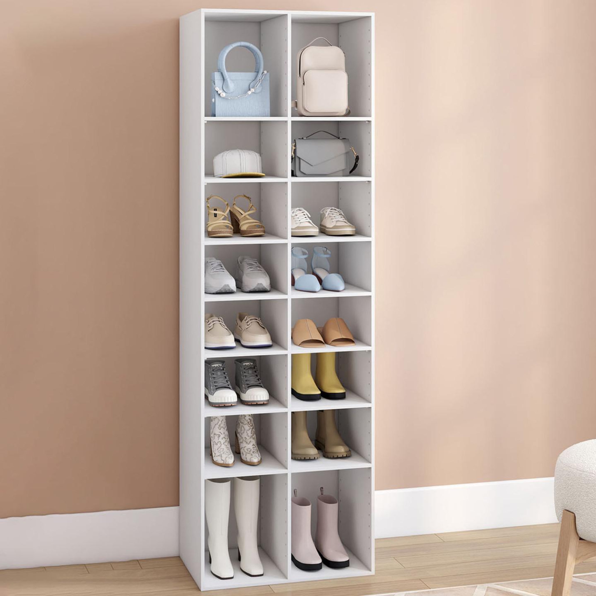 Voir la diapositive 2 : ID MARKET Etagère à chaussures 16 compartiments blanc