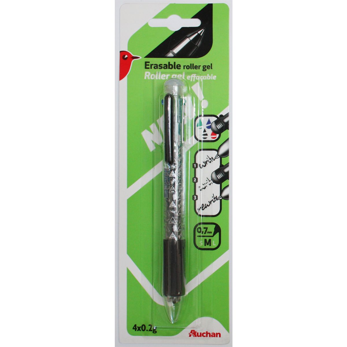 AUCHAN Stylo effacable 4 couleurs - coloris gris