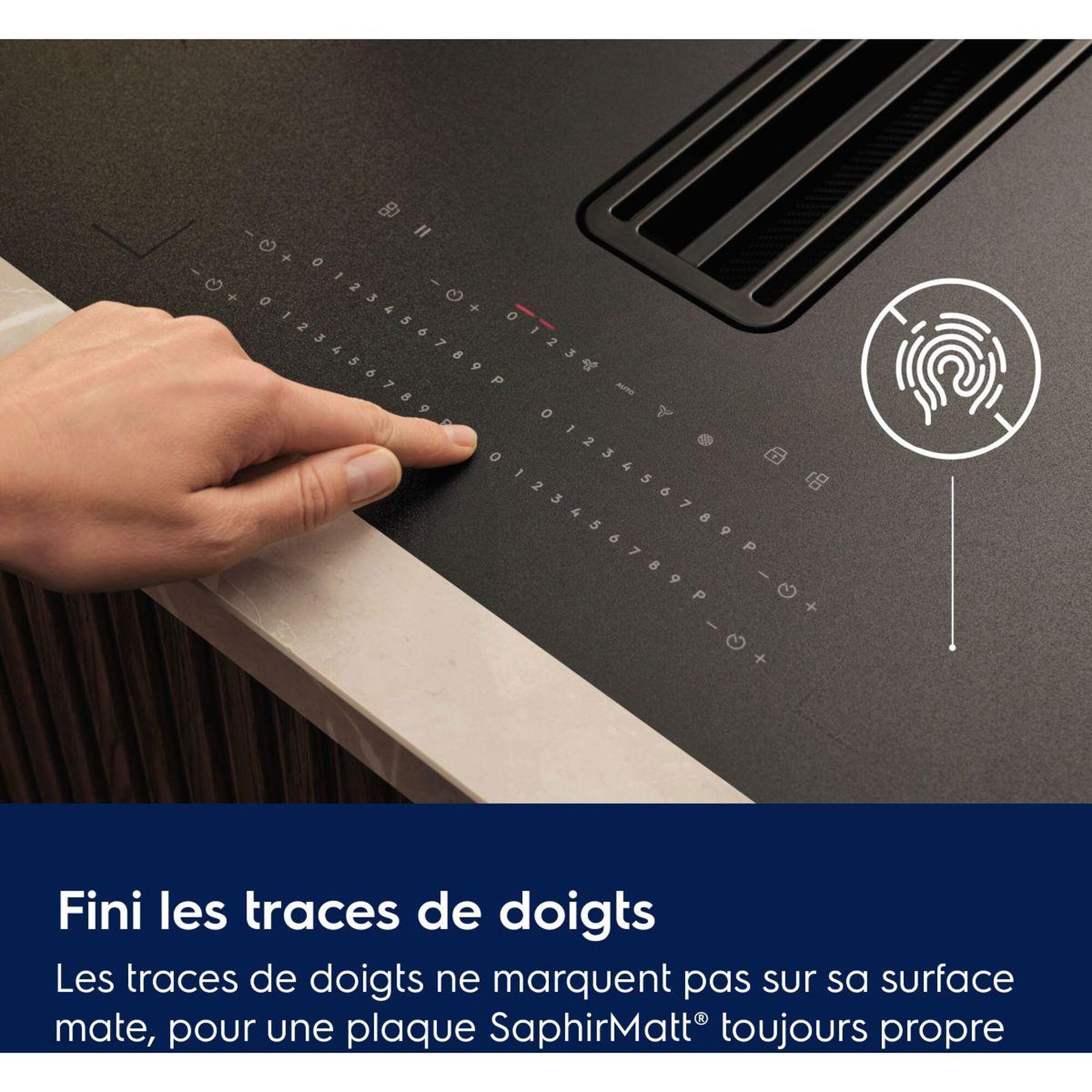 Voir la diapositive 4 : ELECTROLUX Plaque induction aspirante kcc73443cz saphirmatt® - hotte intégrée et résistante aux rayures