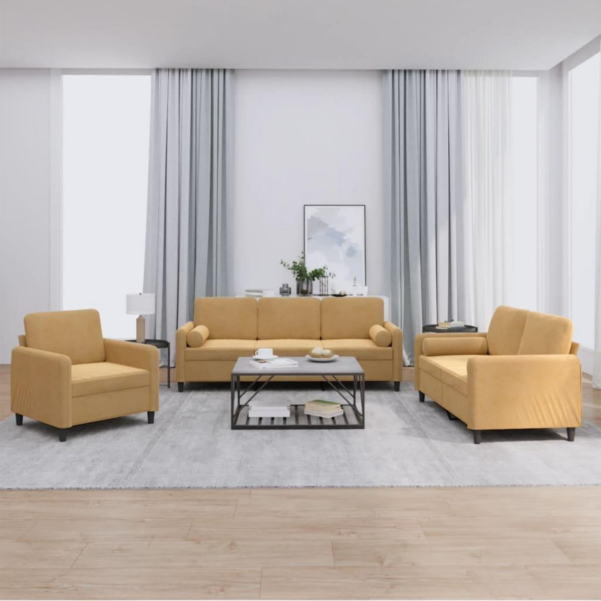 VIDAXL Ensemble de canapes 3 pcs avec coussins marron velours