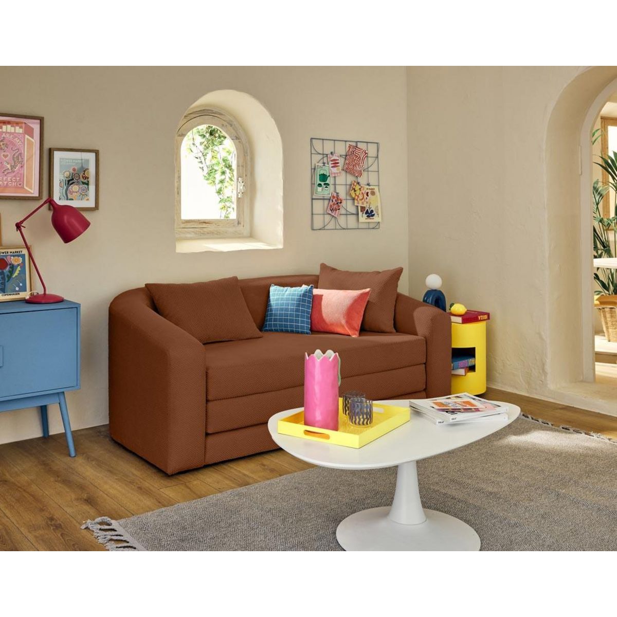 BEST MOBILIER Nuvia - canapé convertible déplimousse 2 places en velours texturé