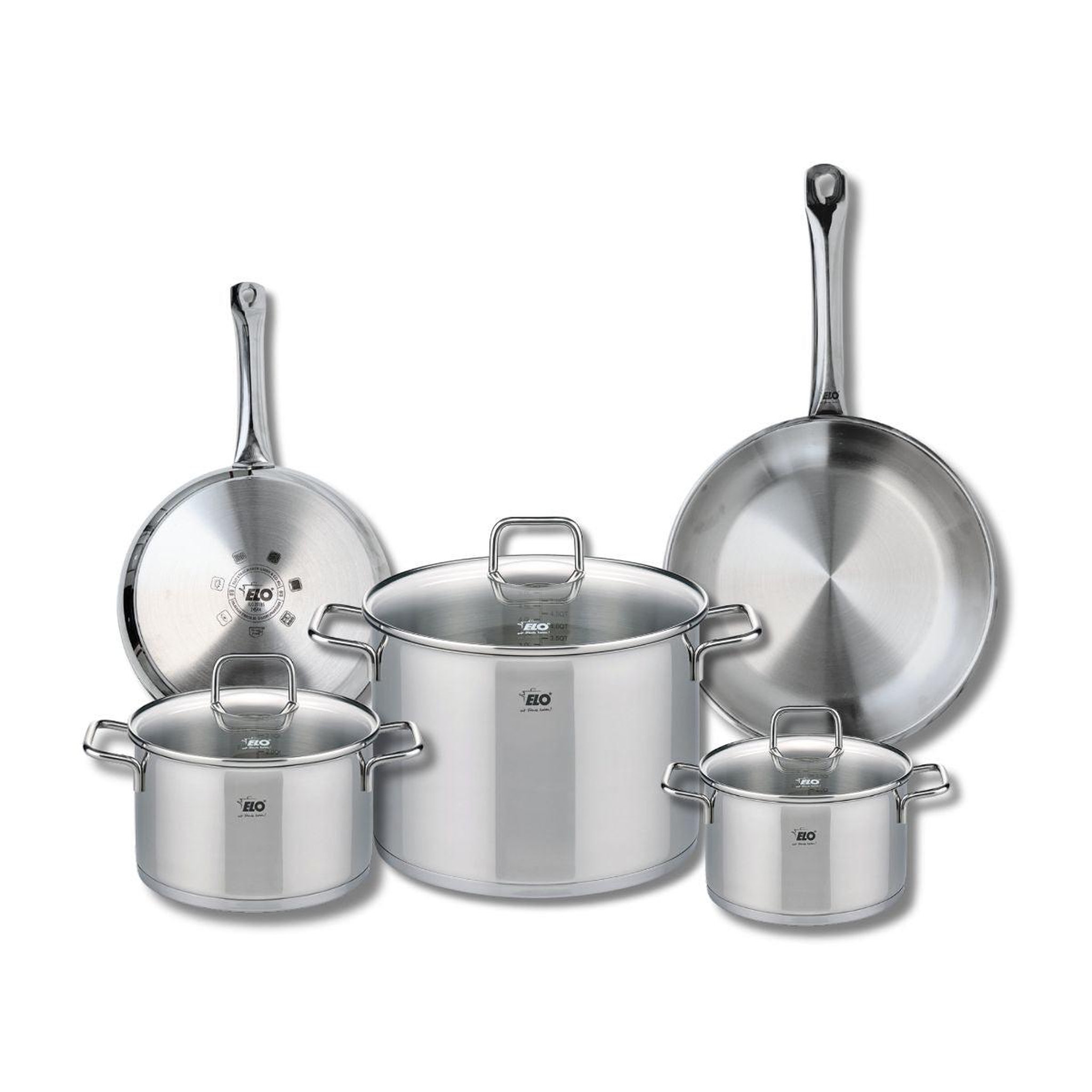 ELO Ensemble de 2 poêles de cuisson 24 et 28 cm et 3 faitouts 16, 20 et 26 cm elo profi citrin