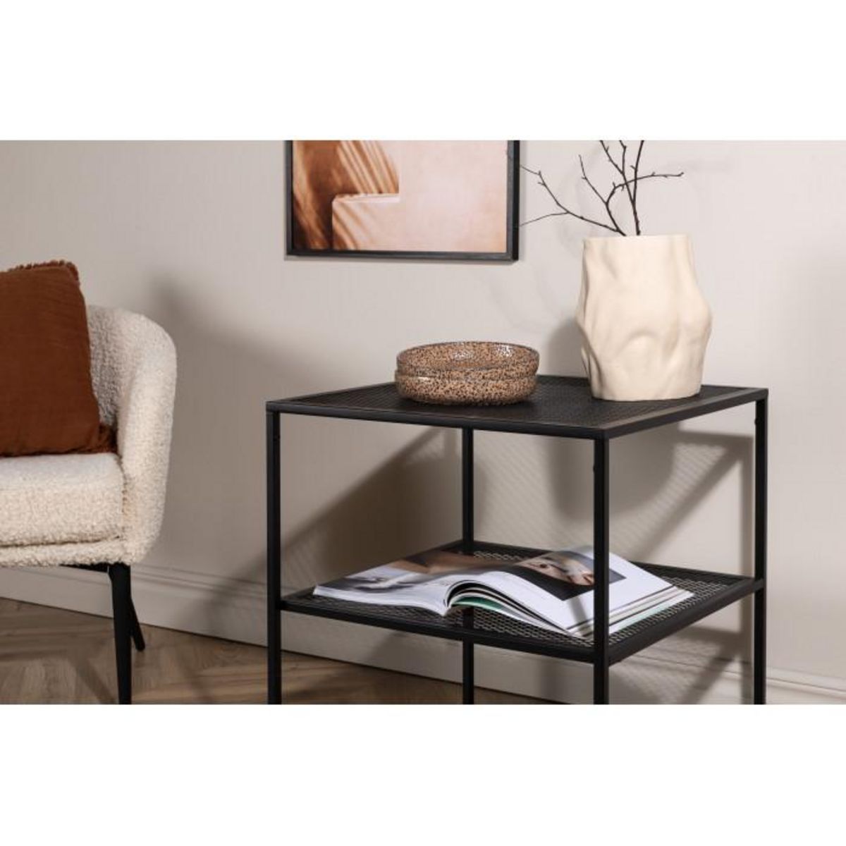 Paris Prix Table d'Appoint Avec Étagère  Netz  60cm Noir