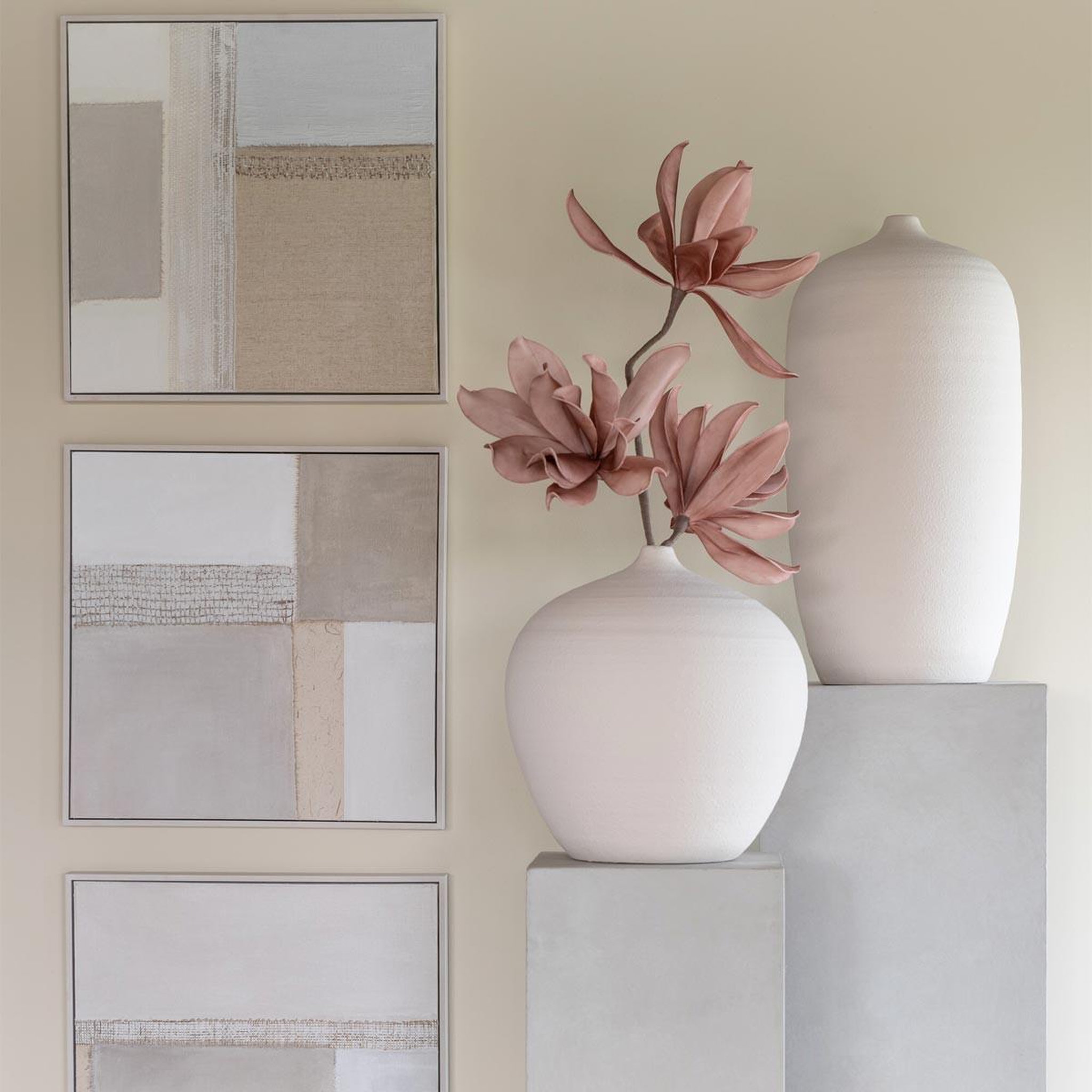 Voir la diapositive 3 : J-LINE Vase ovale en argile  cassia  59cm blanc