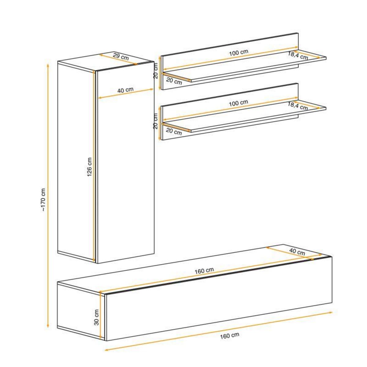 Paris Prix Meuble TV Mural Design  Fly I  170cm Noir & Blanc