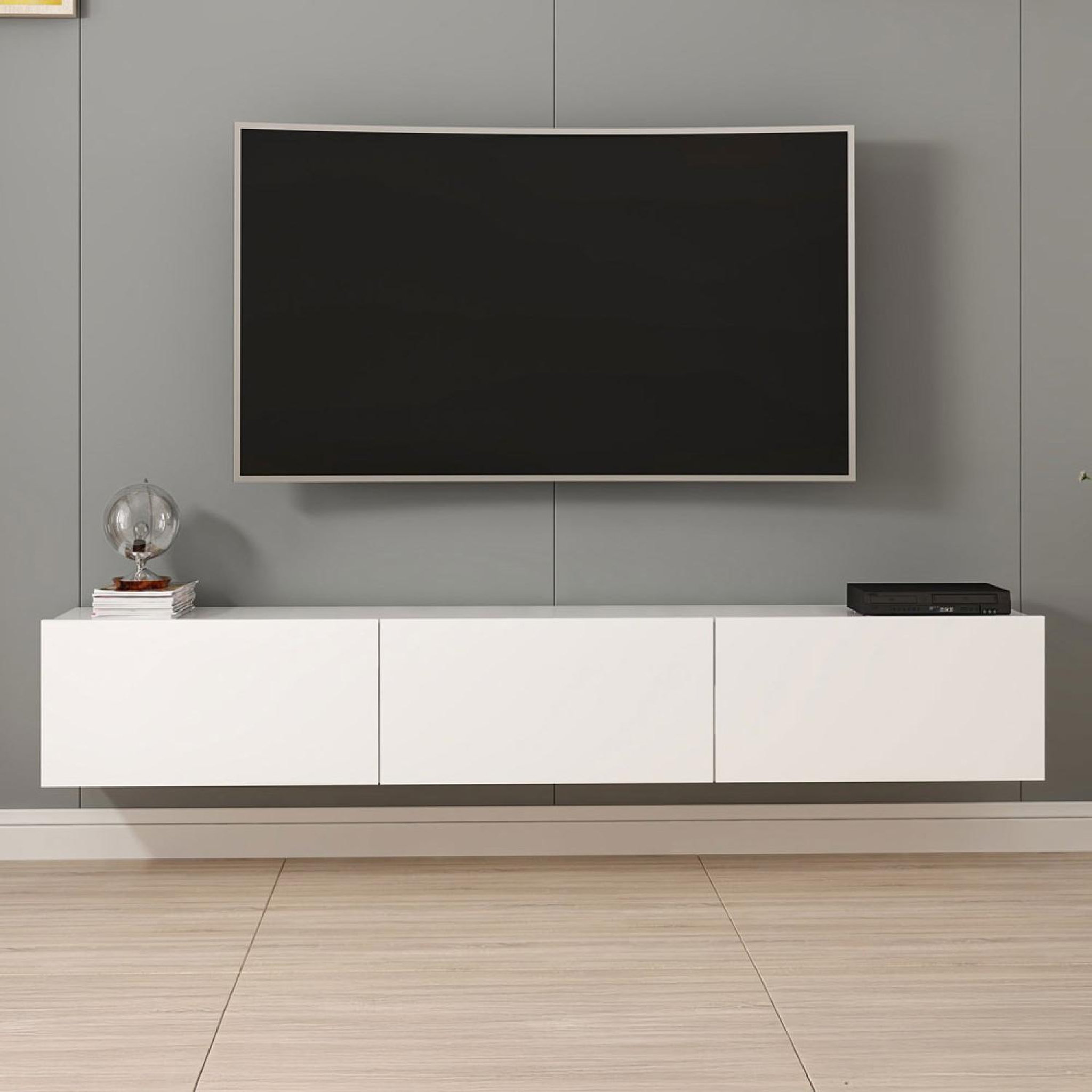 Voir la diapositive 5 : CONCEPT USINE Meuble tv suspendu avec placards blanc 180cm pary