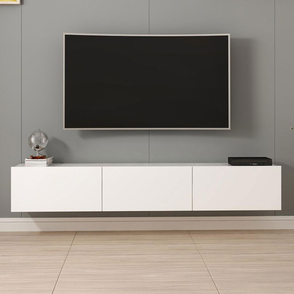 CONCEPT USINE Meuble TV suspendu avec placards blanc 180cm PARY