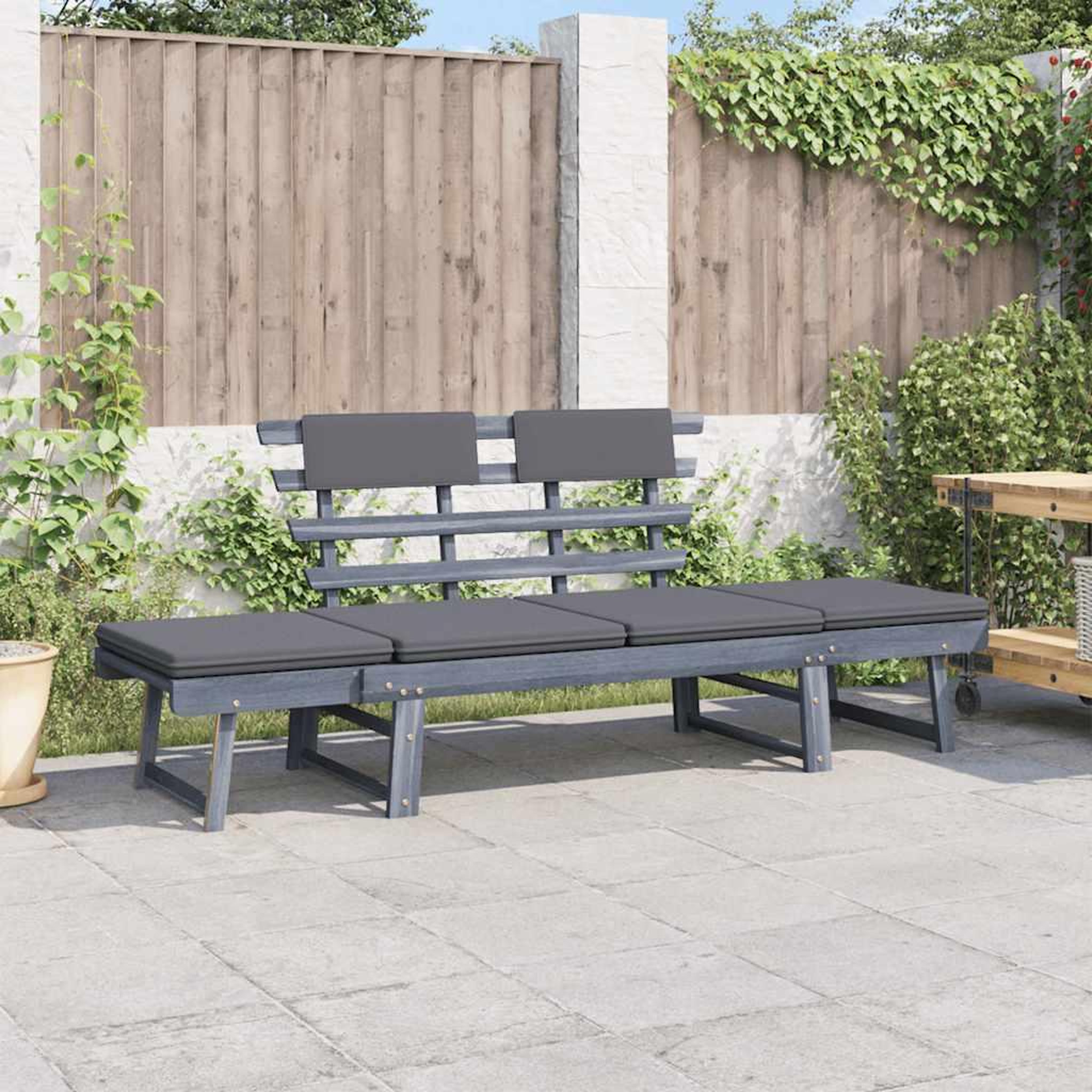 VIDAXL Banc de jardin avec coussins 2-en-1 190 cm Gris Bois d'acacia