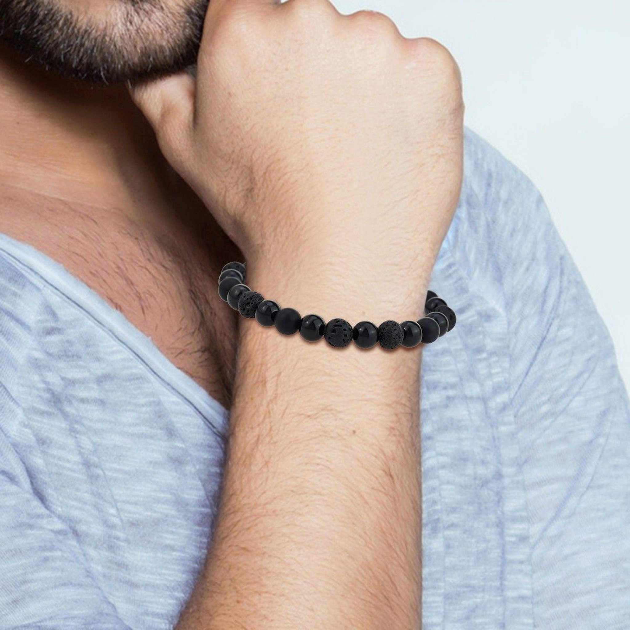 Voir la diapositive 2 : SC CRYSTAL Bracelet homme par SC Crystal orné de lave et agate noire