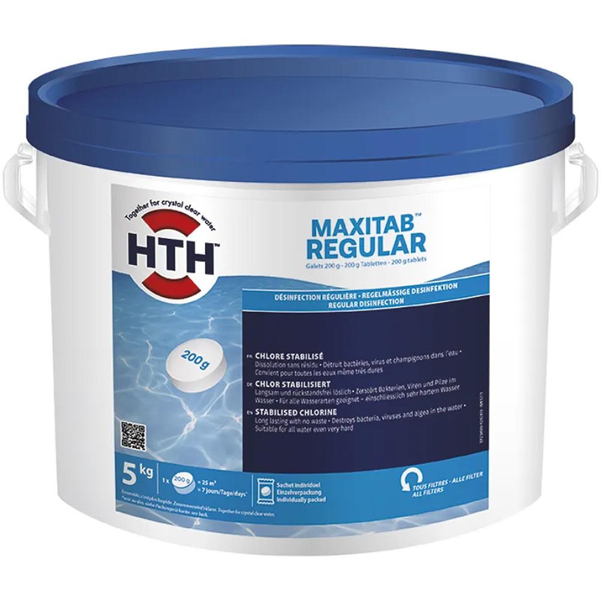 HTH Chlore lent stabilisé galets 200g 5kg - MAXITAB REGULAR 5KG