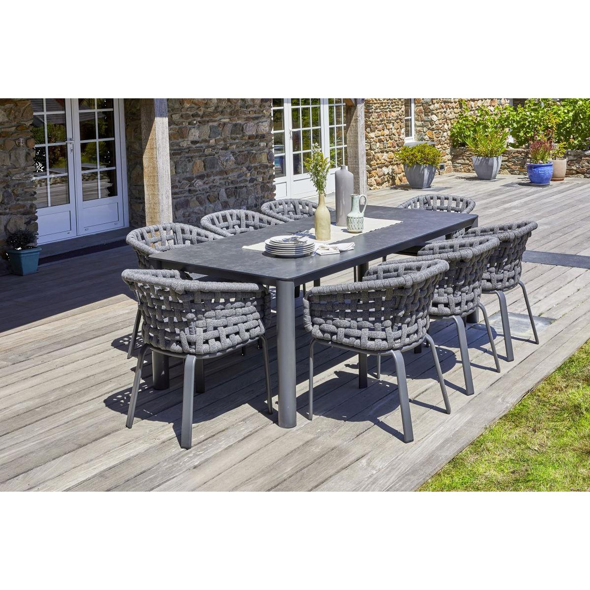 Voir la diapositive 6 : Paris Prix Ensemble Table de Jardin en Céramique & 8 Fauteuils  Camargue  220cm Gris Anthracite