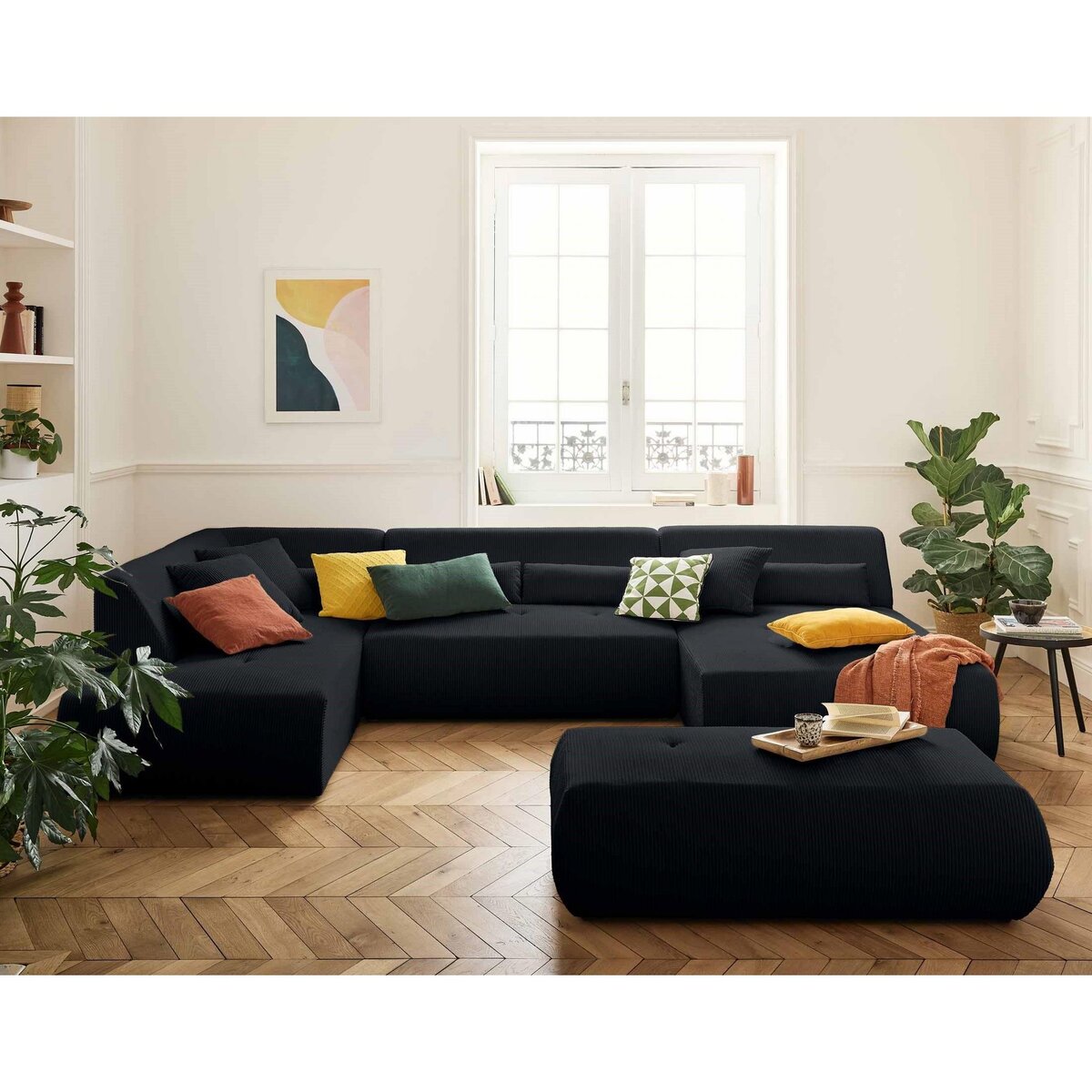 LISA DESIGN Onyx - canapé panoramique modulable d'angle gauche 7 places - en velours côtelé