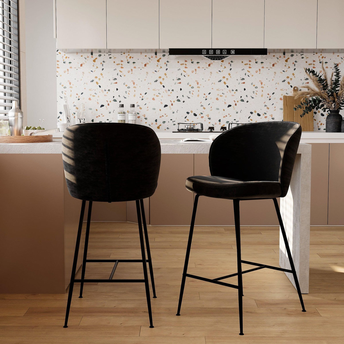 Rendez vous déco Lot de 2 chaises pour îlot central 66 cm en tissu bouclé beige - Groom