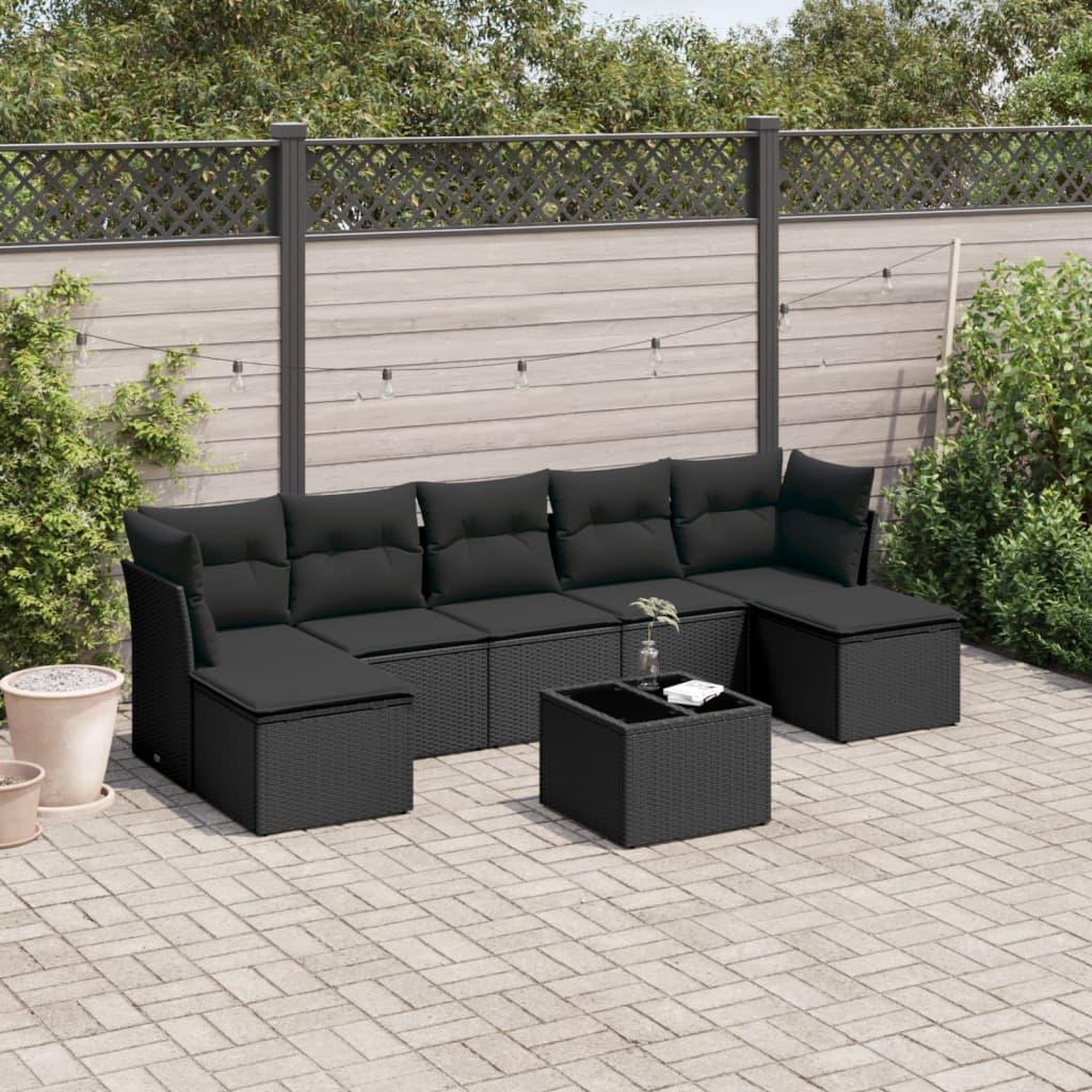 VIDAXL Salon de jardin 8 pcs avec coussins noir resine tressee