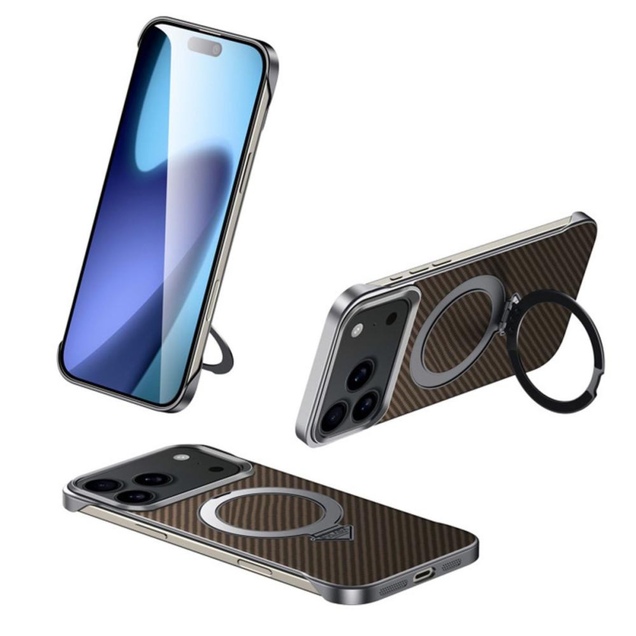 Coque téléphone magnétique style cuir avec béquille pour iPhone 17 Pro Max, brun