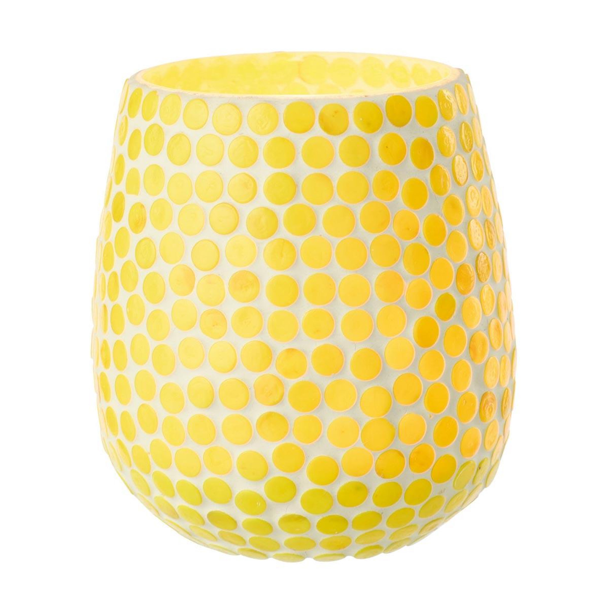 Voir la diapositive 2 : J-LINE Photophore mosaïque en verre  burl  12cm jaune