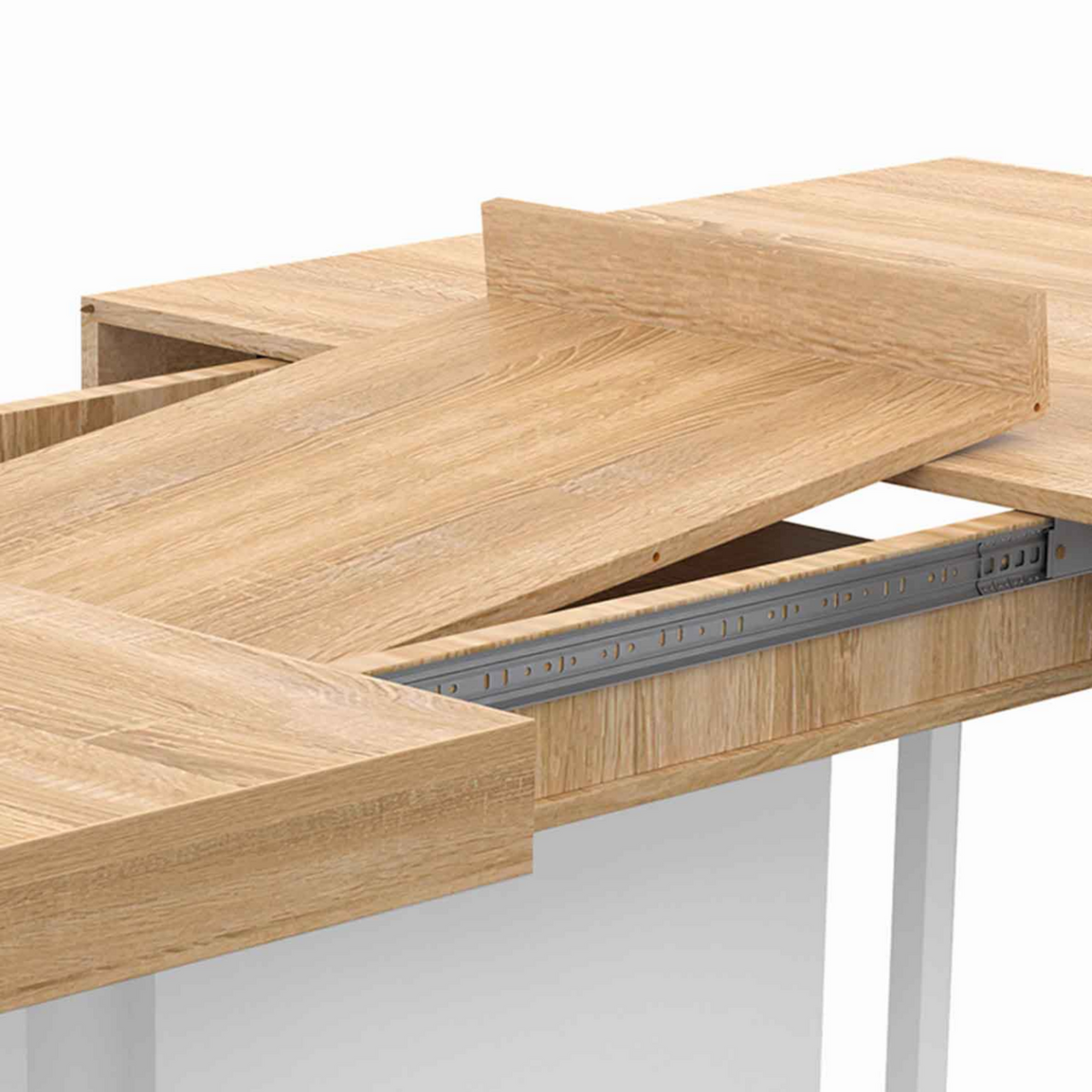 ID MARKET Table à manger extensible rectangle UGO 6-10 personnes bois façon hêtre et blanc 160-200 cm