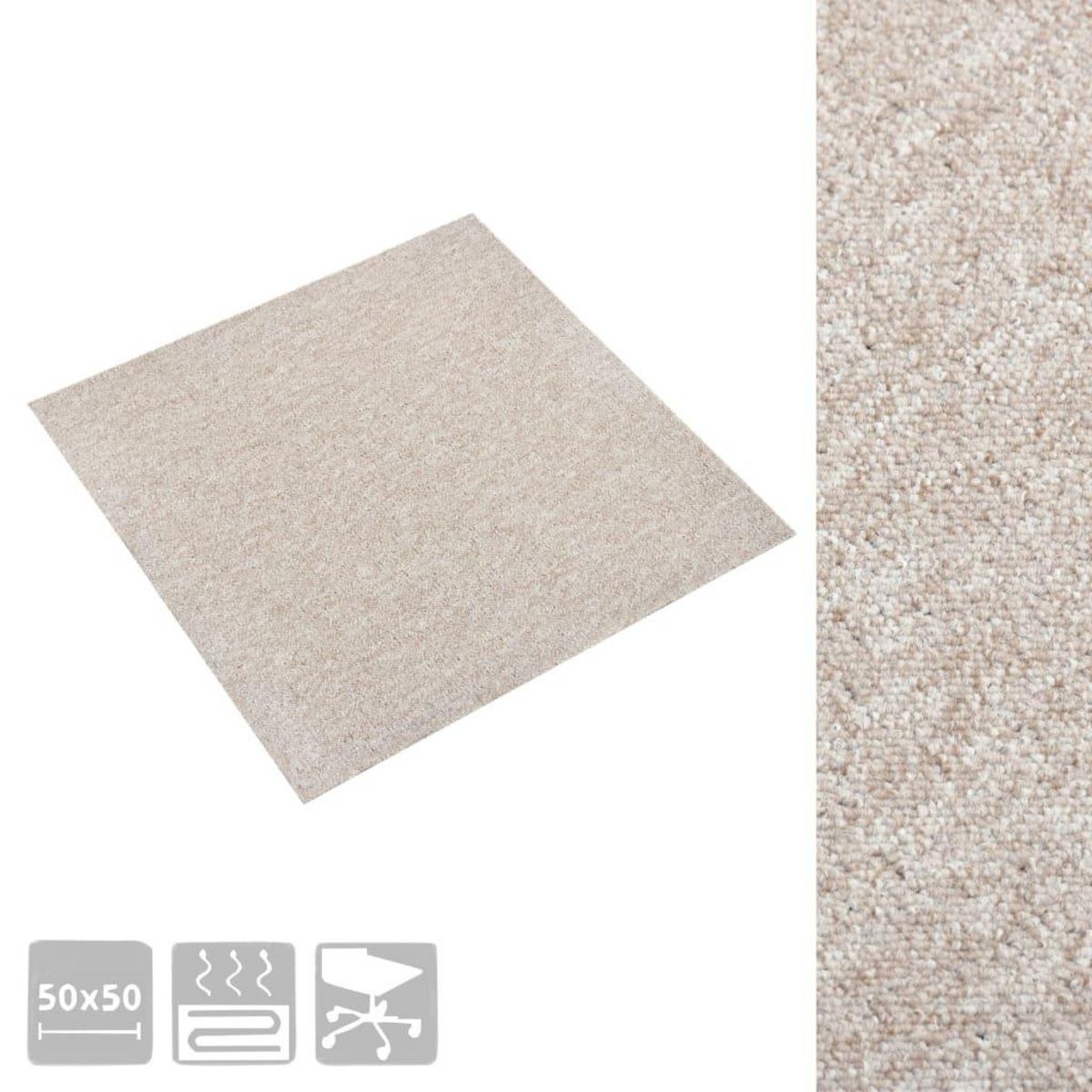 VIDAXL Dalles de tapis de sol 20 pcs 5 m^2 50x50 cm Beige clair