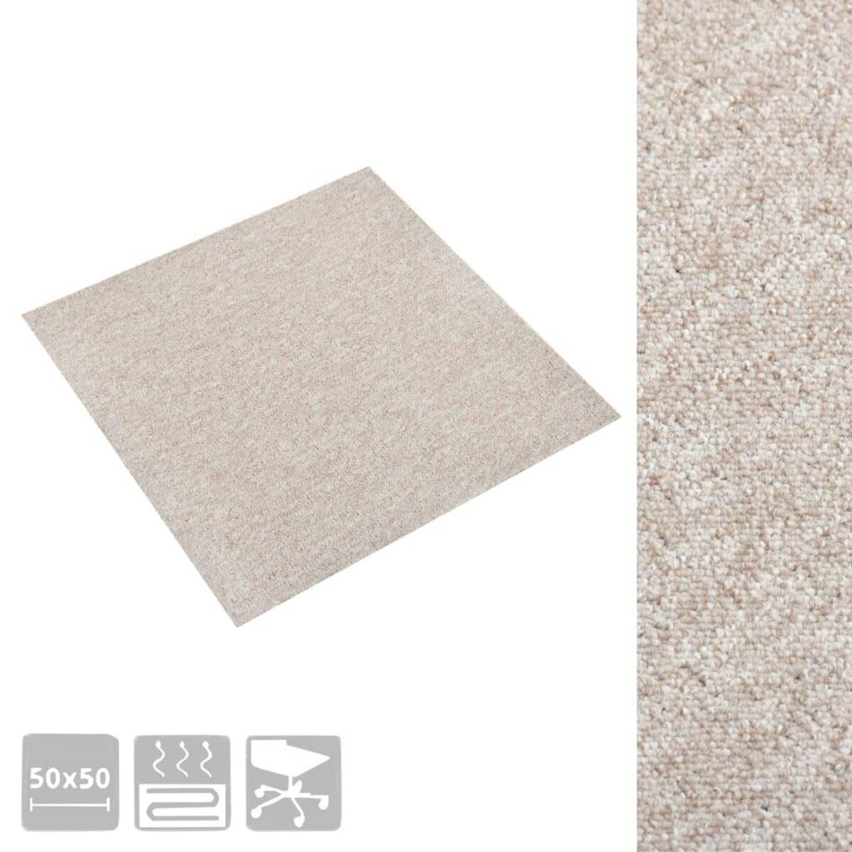 VIDAXL Dalles de tapis de sol 20 pcs 5 m^2 50x50 cm Beige clair